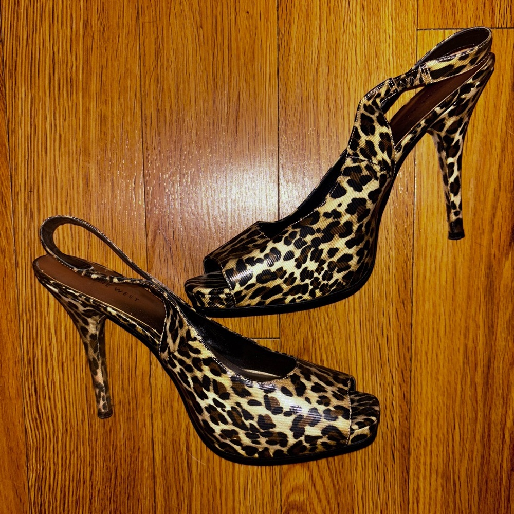 Nine West Leopard Print Slingback Stiletto Heels Size 10